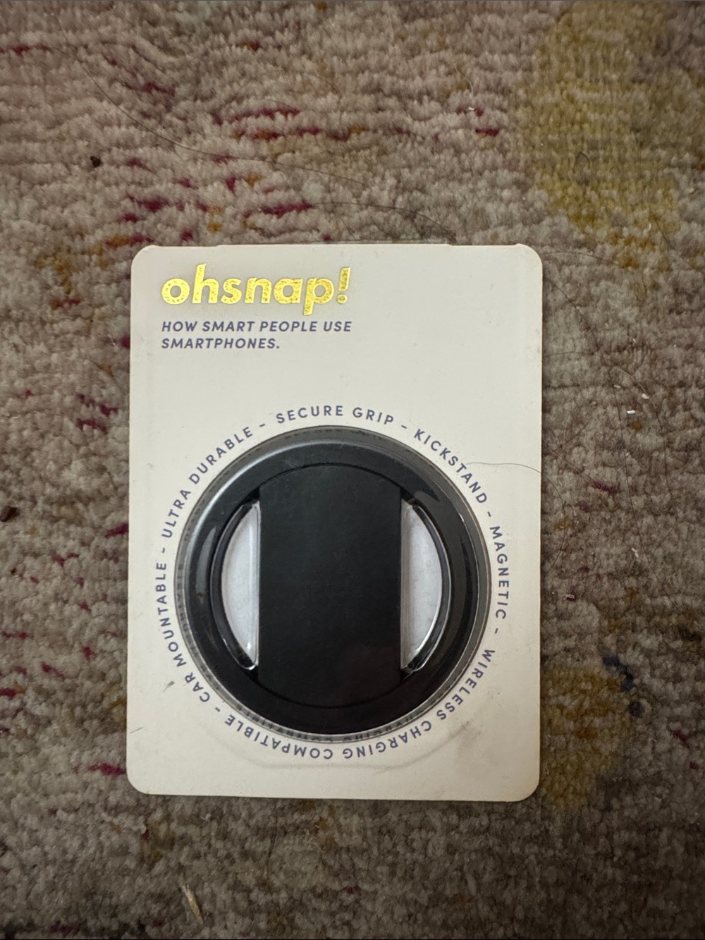 Ohsnap Snap Black Phone Grip & Magnetic Kickstand with Silver Accents